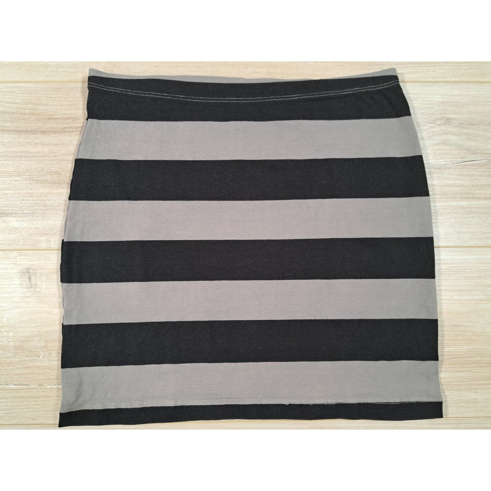 Divided‎ H&M Striped Mini Skirt Black Grey Cotton Blend Bodycon Size 6
